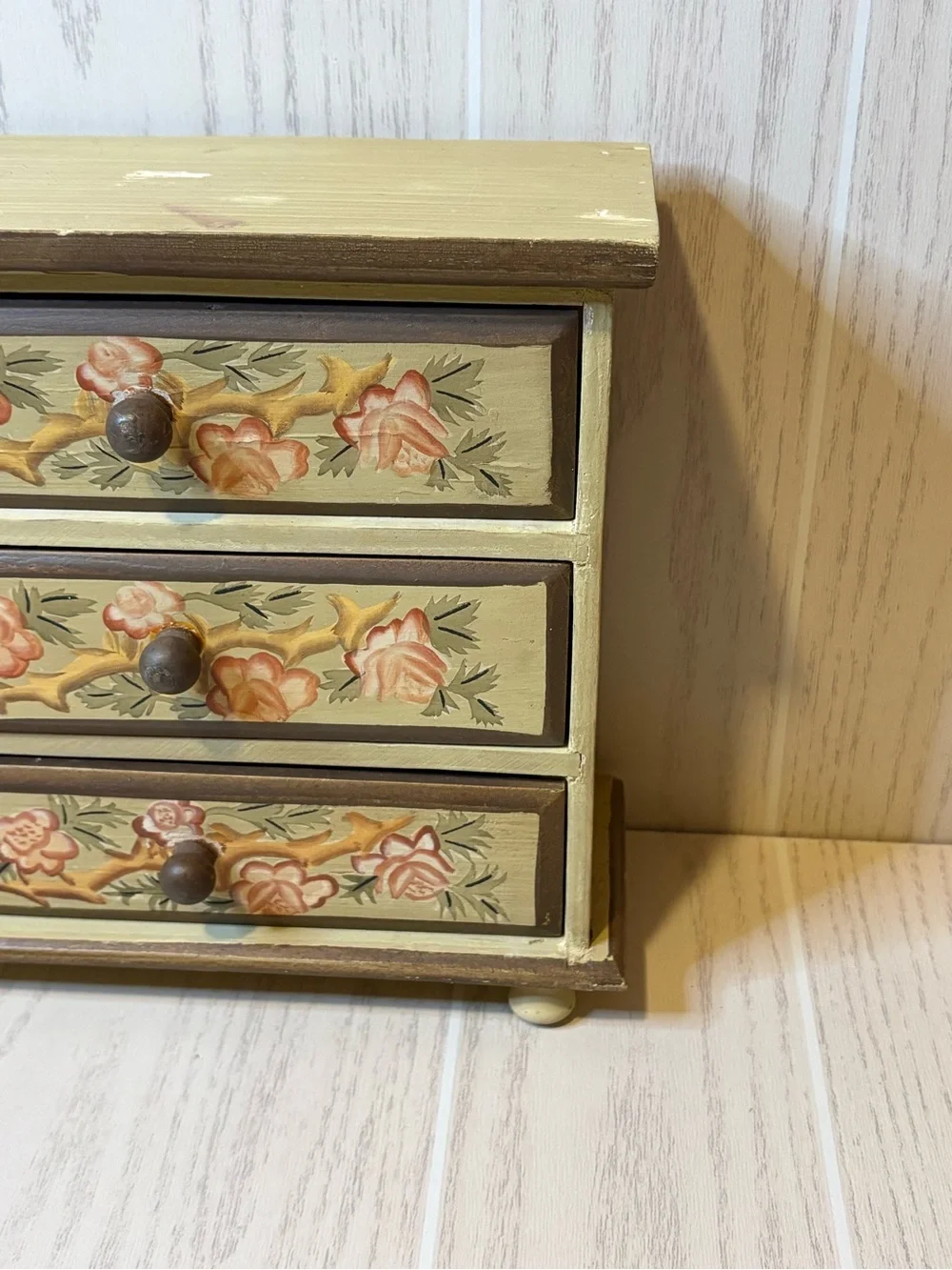Vintage wooden jewelry box mini dresser floral cottage core